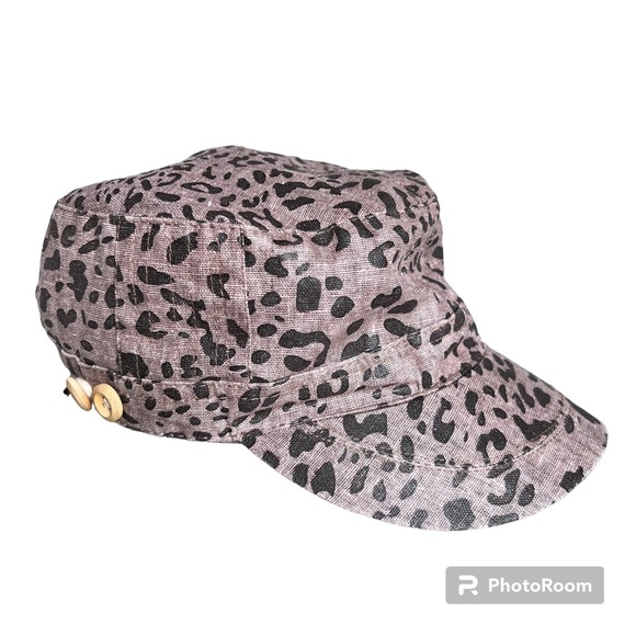 GRAY Saks Fifth Avenue Linen Cotton Leopard Print Cap Hat Animal Print - Picture 12 of 14